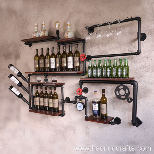 Retro industrial wind wrought iron wall-mounted wine cabinet